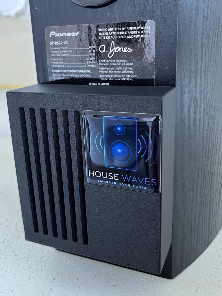 HouseWaves-Legacy mounted on the back of a passive bookshelf speaker